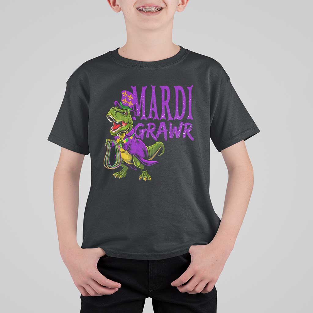 Dinosaur Mardi Gras T Shirt For Kid Funny Meme New Orleans Party Custume Beads - Wonder Print Shop
