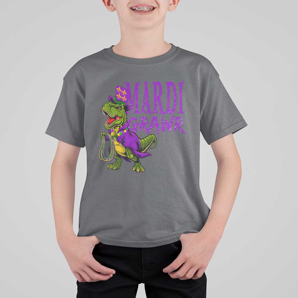 Dinosaur Mardi Gras T Shirt For Kid Funny Meme New Orleans Party Custume Beads - Wonder Print Shop