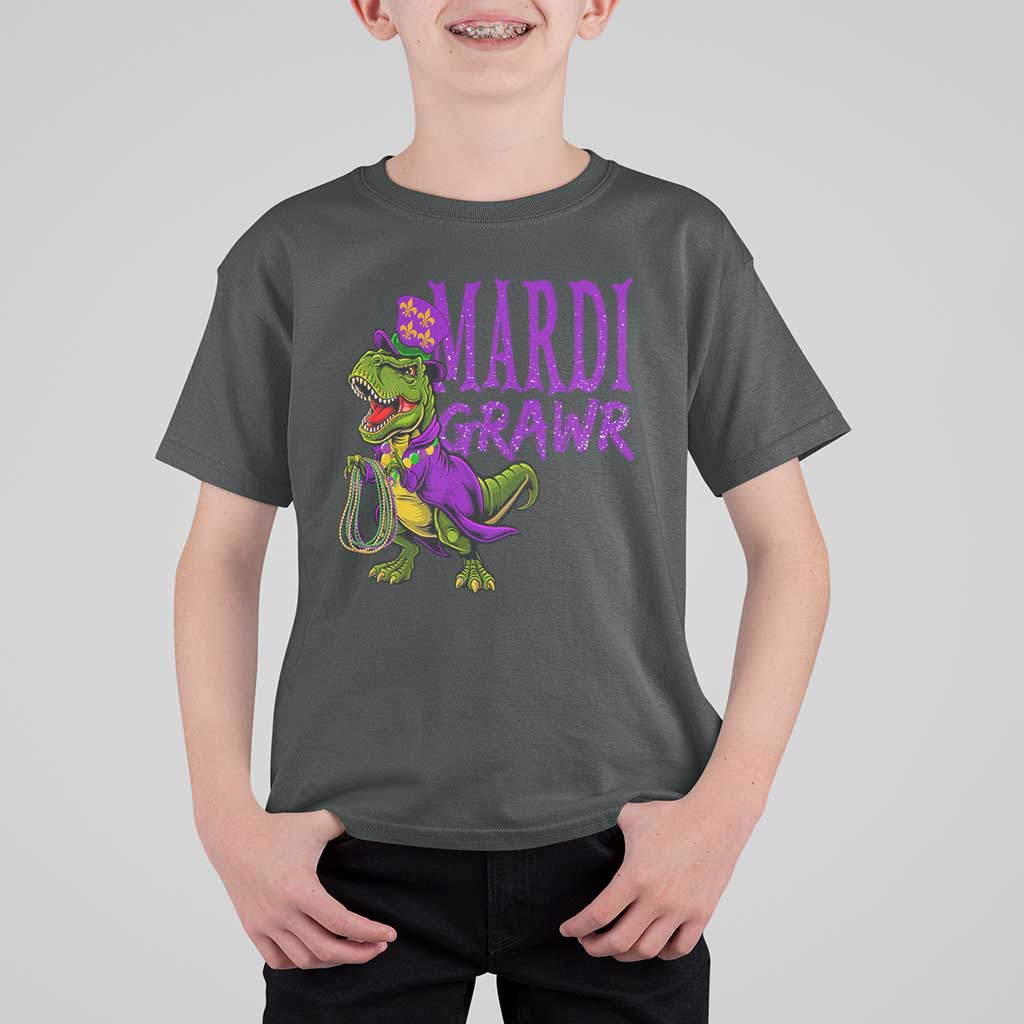 Dinosaur Mardi Gras T Shirt For Kid Funny Meme New Orleans Party Custume Beads - Wonder Print Shop