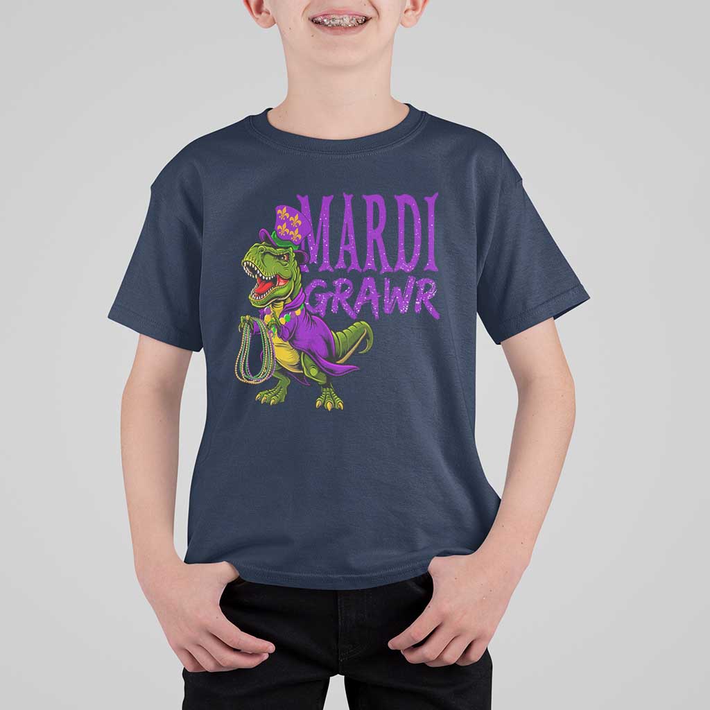 Dinosaur Mardi Gras T Shirt For Kid Funny Meme New Orleans Party Custume Beads - Wonder Print Shop