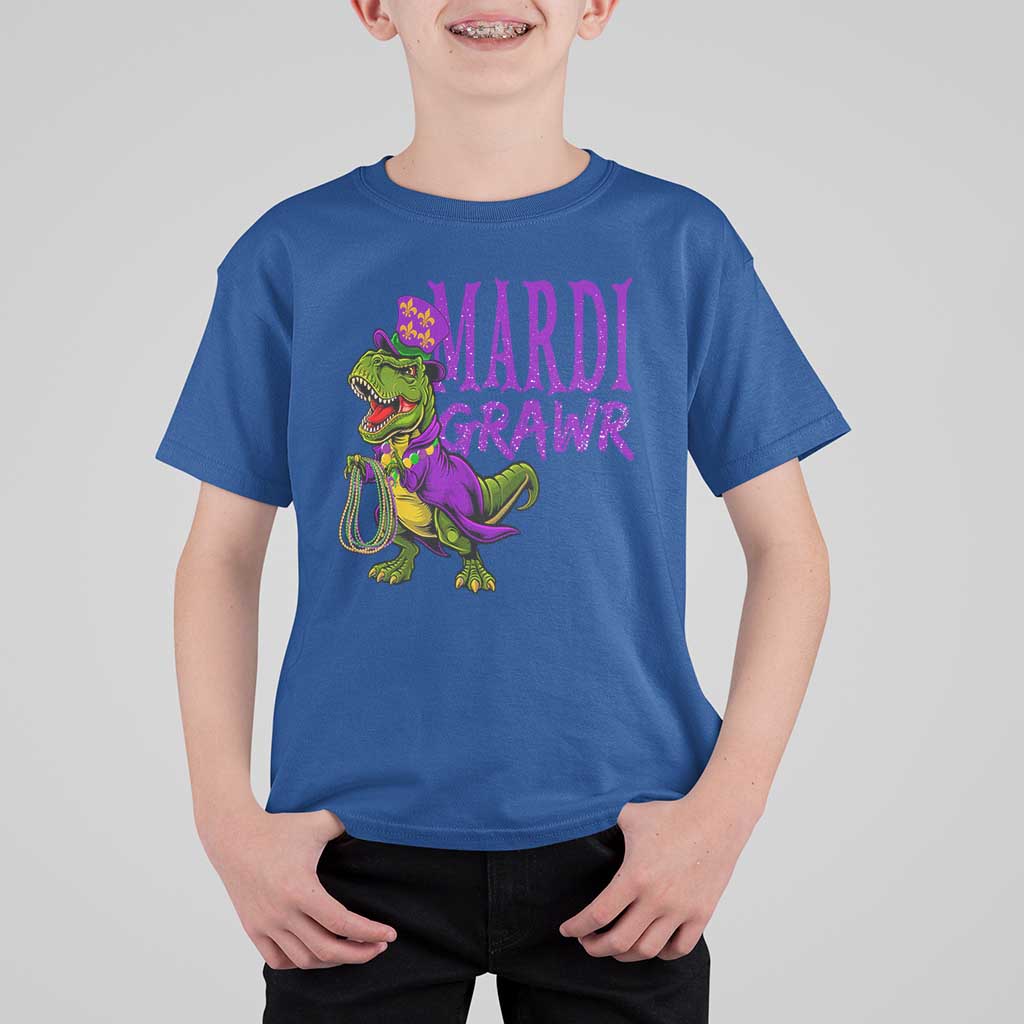 Dinosaur Mardi Gras T Shirt For Kid Funny Meme New Orleans Party Custume Beads - Wonder Print Shop