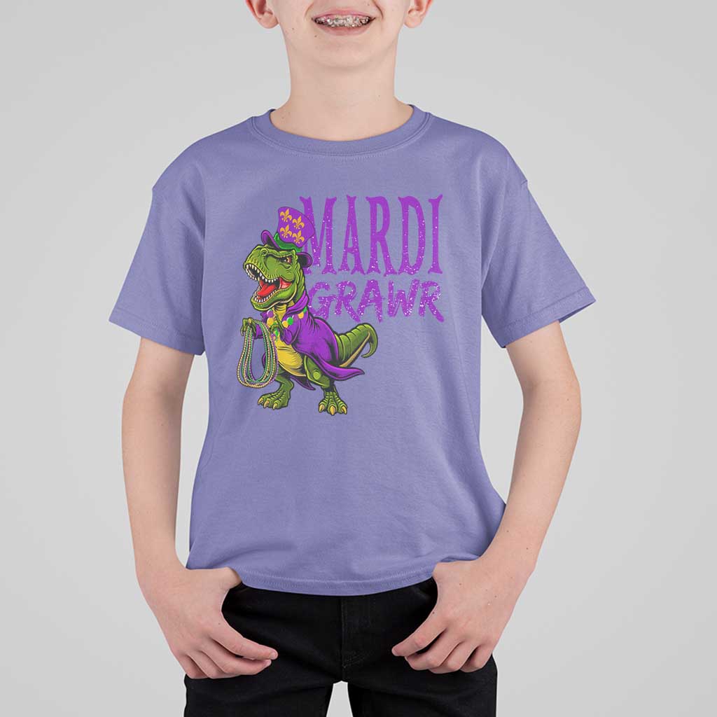 Dinosaur Mardi Gras T Shirt For Kid Funny Meme New Orleans Party Custume Beads - Wonder Print Shop