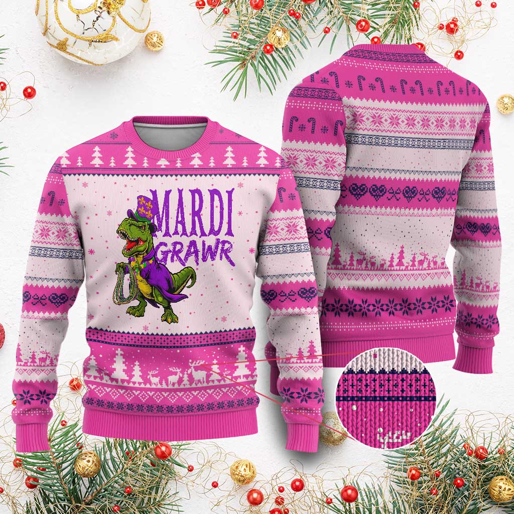 Dinosaur Mardi Gras Ugly Christmas Sweater Funny Meme New Orleans Party Custume Beads - Wonder Print Shop
