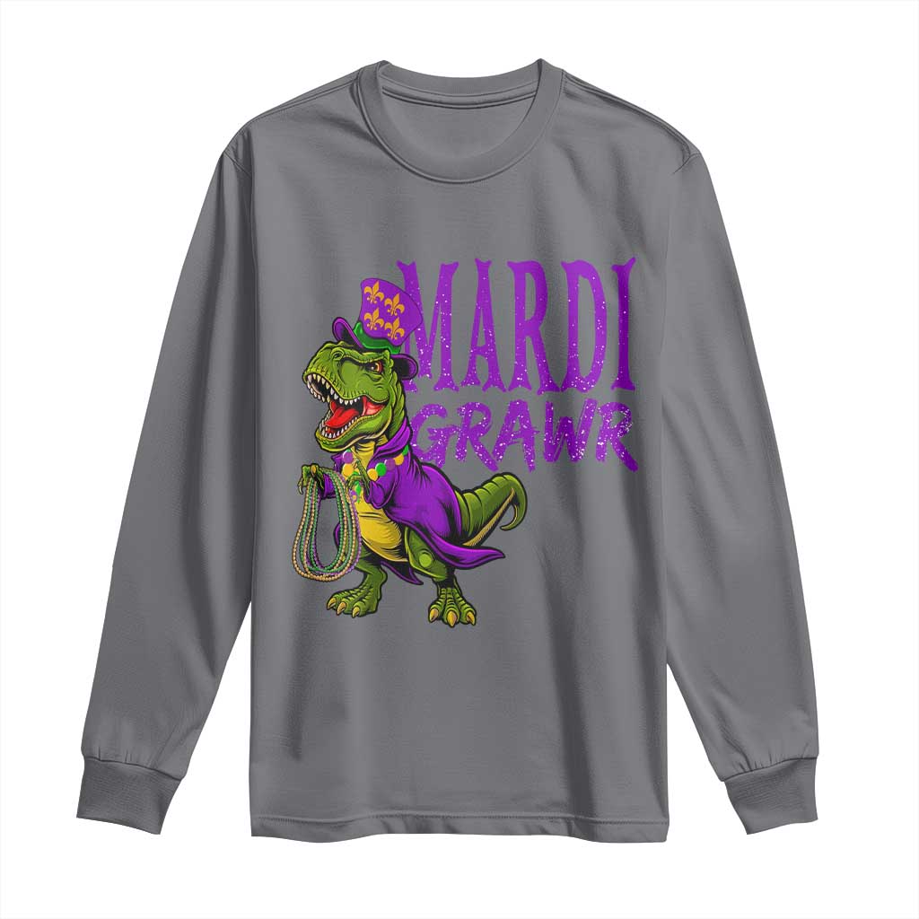 Dinosaur Mardi Gras Long Sleeve Shirt Funny Meme New Orleans Party Custume Beads - Wonder Print Shop