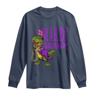 Dinosaur Mardi Gras Long Sleeve Shirt Funny Meme New Orleans Party Custume Beads - Wonder Print Shop