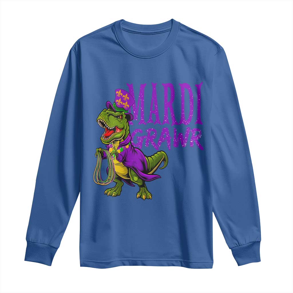 Dinosaur Mardi Gras Long Sleeve Shirt Funny Meme New Orleans Party Custume Beads - Wonder Print Shop