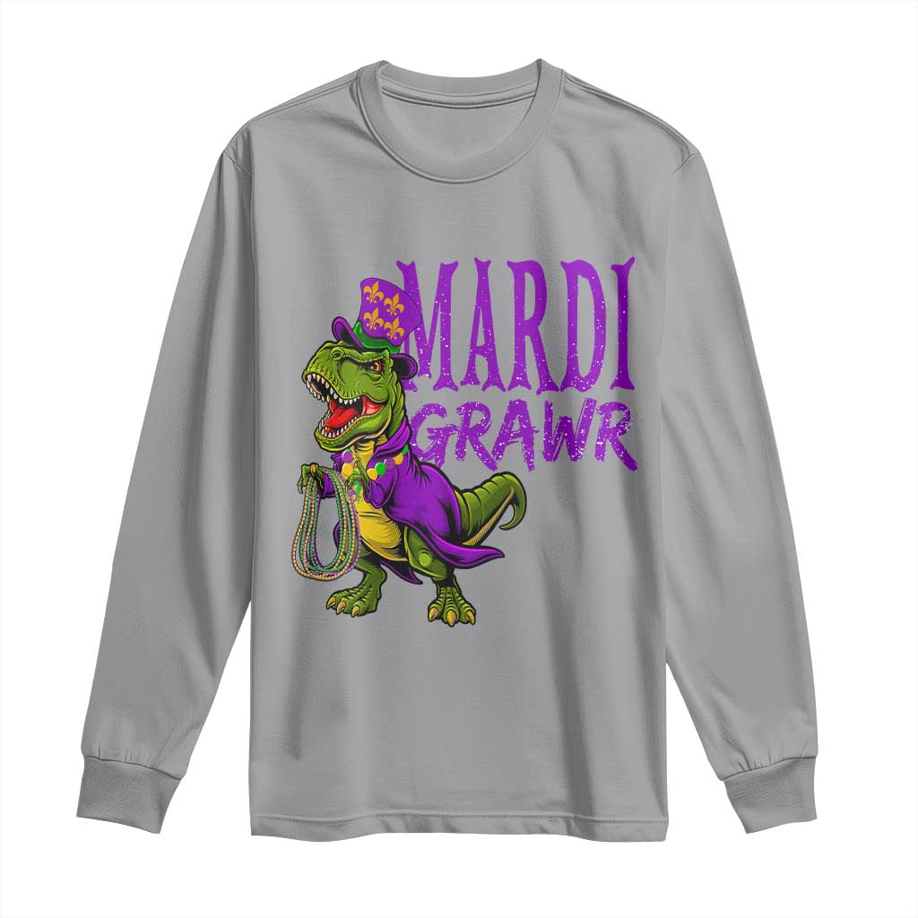 Dinosaur Mardi Gras Long Sleeve Shirt Funny Meme New Orleans Party Custume Beads - Wonder Print Shop