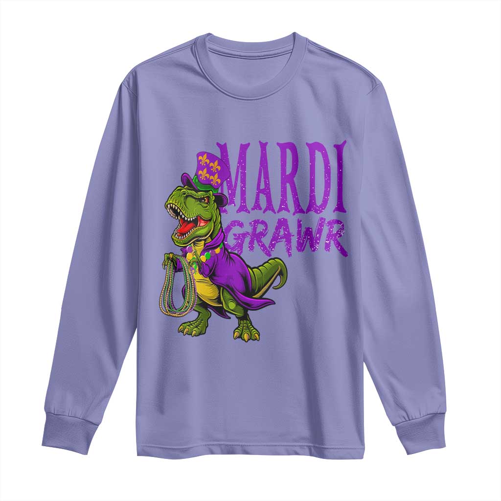 Dinosaur Mardi Gras Long Sleeve Shirt Funny Meme New Orleans Party Custume Beads - Wonder Print Shop