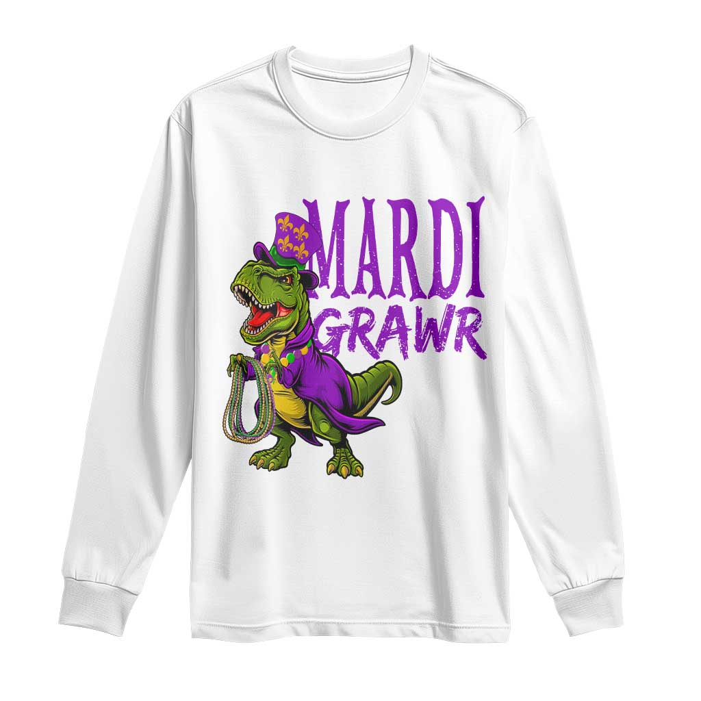 Dinosaur Mardi Gras Long Sleeve Shirt Funny Meme New Orleans Party Custume Beads - Wonder Print Shop
