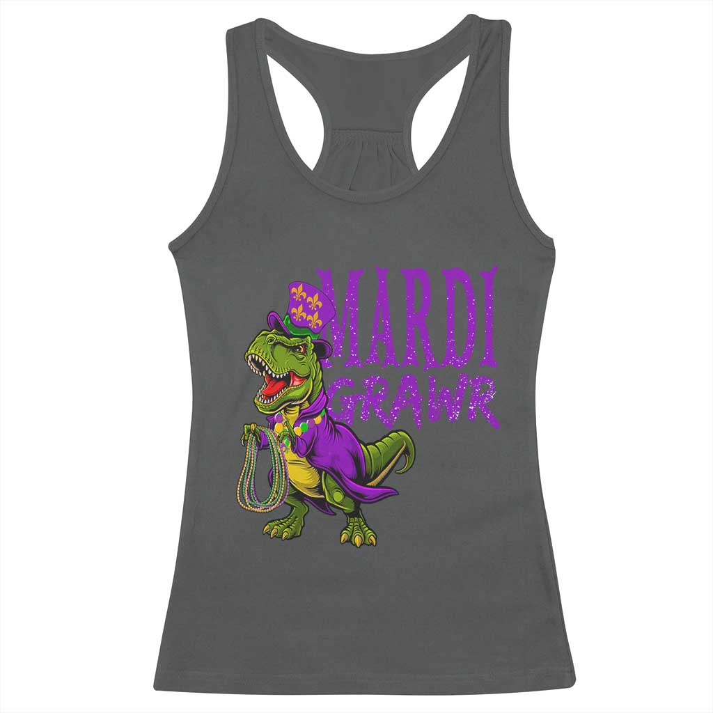 Dinosaur Mardi Gras Racerback Tank Top Funny Meme New Orleans Party Custume Beads - Wonder Print Shop