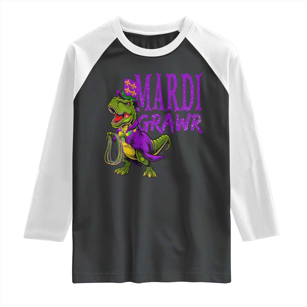 Dinosaur Mardi Gras Raglan Shirt Funny Meme New Orleans Party Custume Beads - Wonder Print Shop