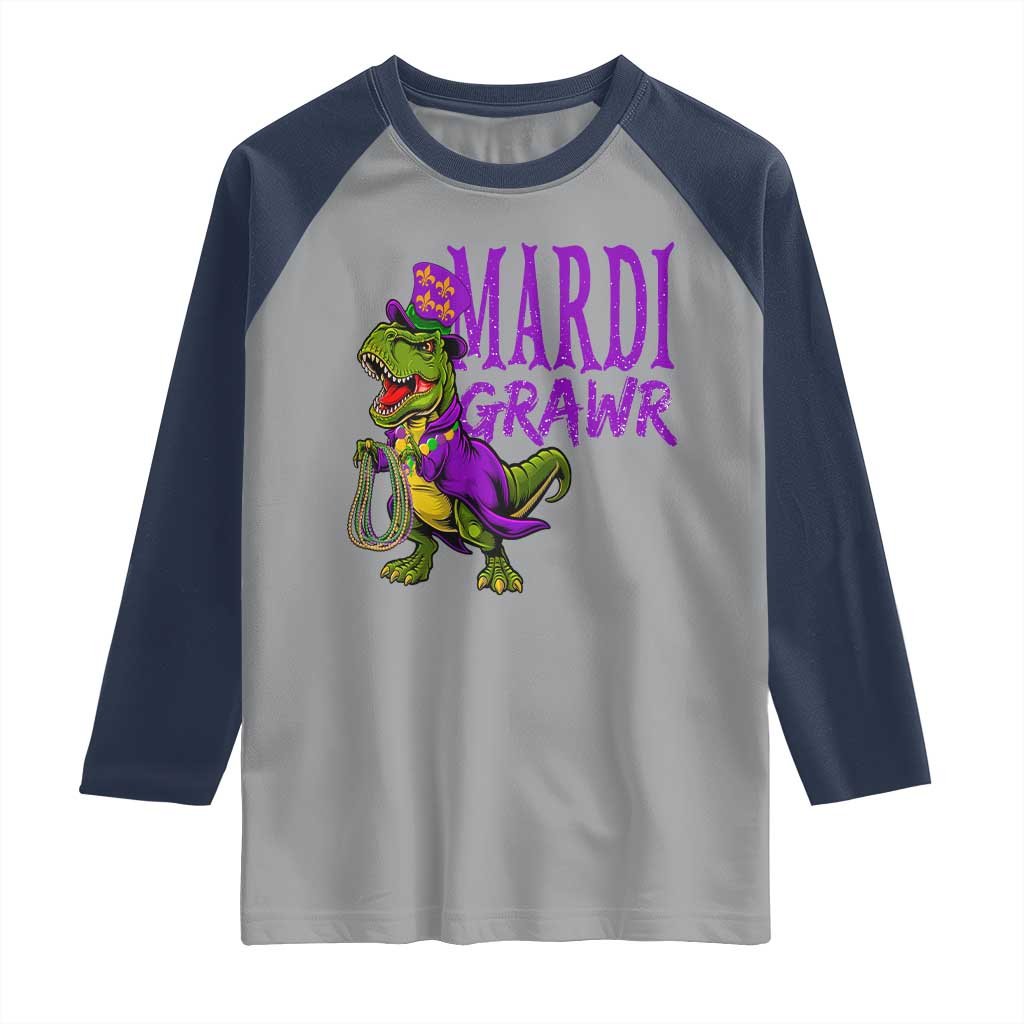 Dinosaur Mardi Gras Raglan Shirt Funny Meme New Orleans Party Custume Beads - Wonder Print Shop