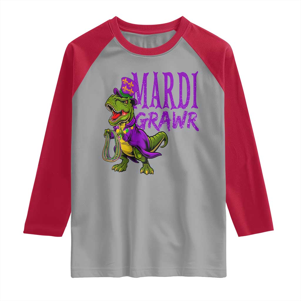 Dinosaur Mardi Gras Raglan Shirt Funny Meme New Orleans Party Custume Beads - Wonder Print Shop