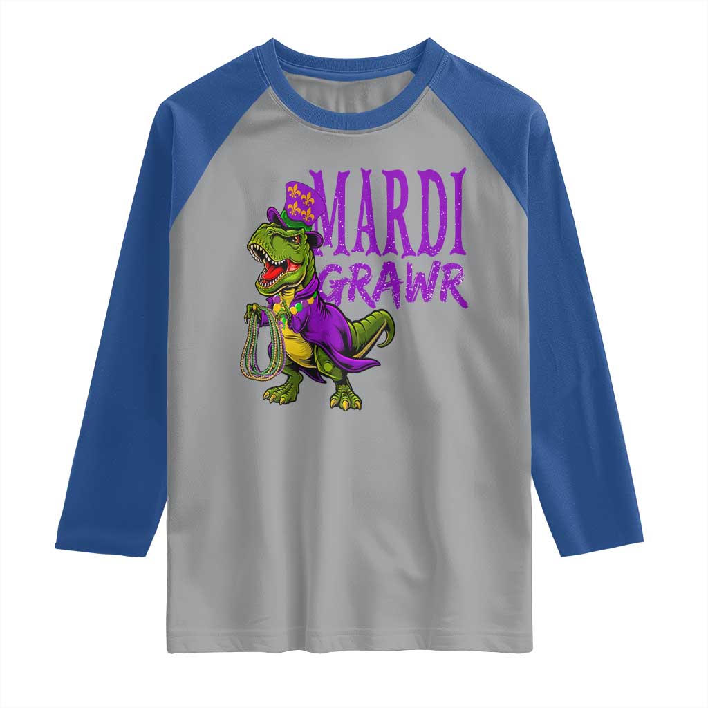 Dinosaur Mardi Gras Raglan Shirt Funny Meme New Orleans Party Custume Beads - Wonder Print Shop