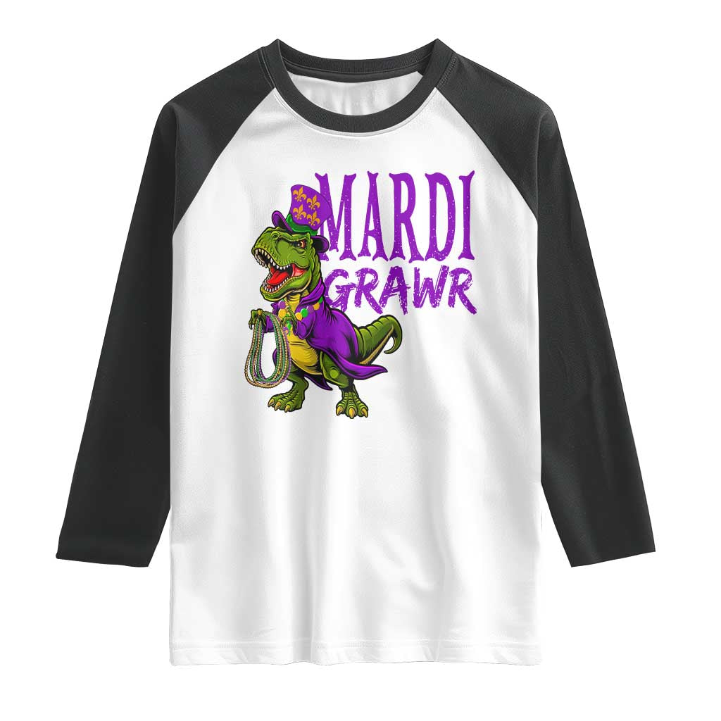 Dinosaur Mardi Gras Raglan Shirt Funny Meme New Orleans Party Custume Beads - Wonder Print Shop