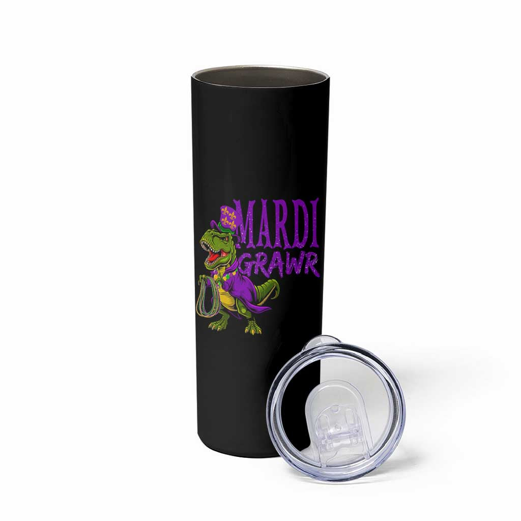 Dinosaur Mardi Gras Skinny Tumbler Funny Meme New Orleans Party Custume Beads - Wonder Print Shop