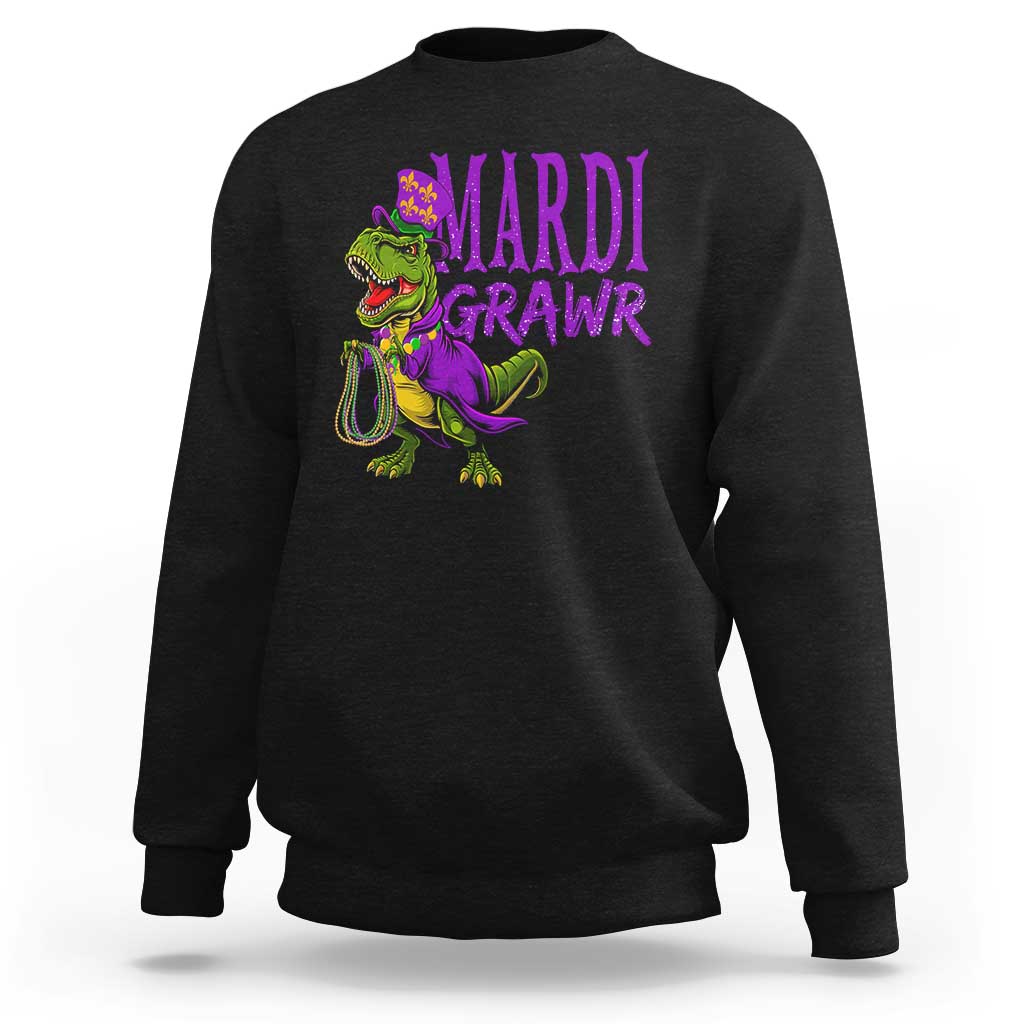 Dinosaur Mardi Gras Sweatshirt Funny Meme New Orleans Party Custume Beads - Wonder Print Shop