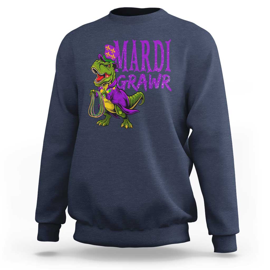 Dinosaur Mardi Gras Sweatshirt Funny Meme New Orleans Party Custume Beads - Wonder Print Shop