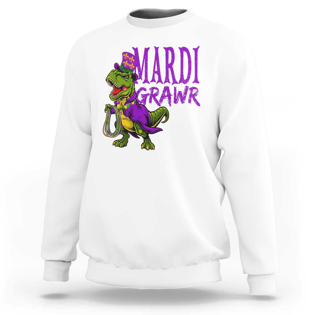 Dinosaur Mardi Gras Sweatshirt Funny Meme New Orleans Party Custume Beads - Wonder Print Shop