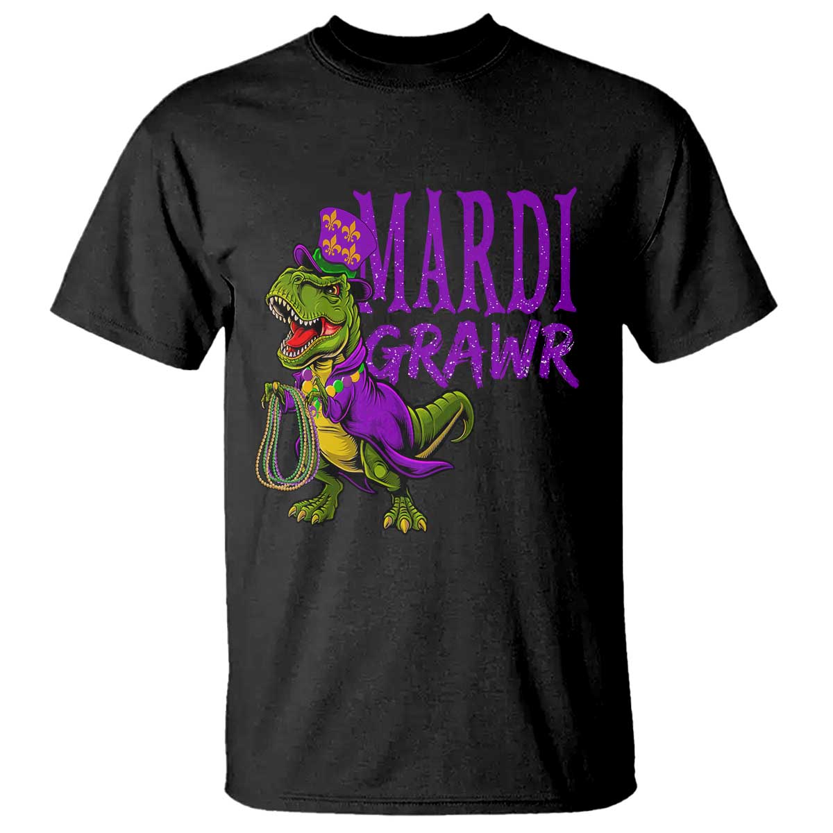 Dinosaur Mardi Gras T Shirt Funny Meme New Orleans Party Custume Beads - Wonder Print Shop