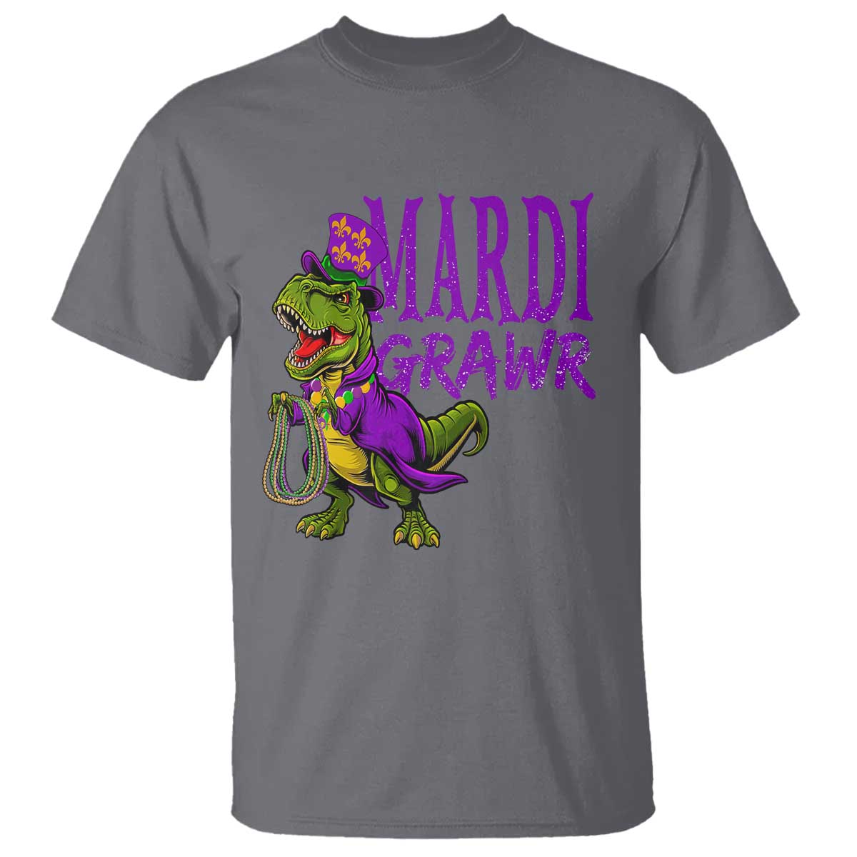 Dinosaur Mardi Gras T Shirt Funny Meme New Orleans Party Custume Beads - Wonder Print Shop