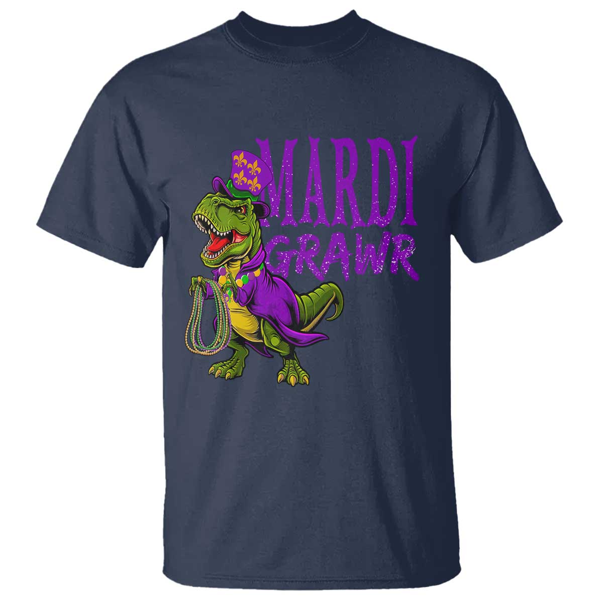 Dinosaur Mardi Gras T Shirt Funny Meme New Orleans Party Custume Beads - Wonder Print Shop