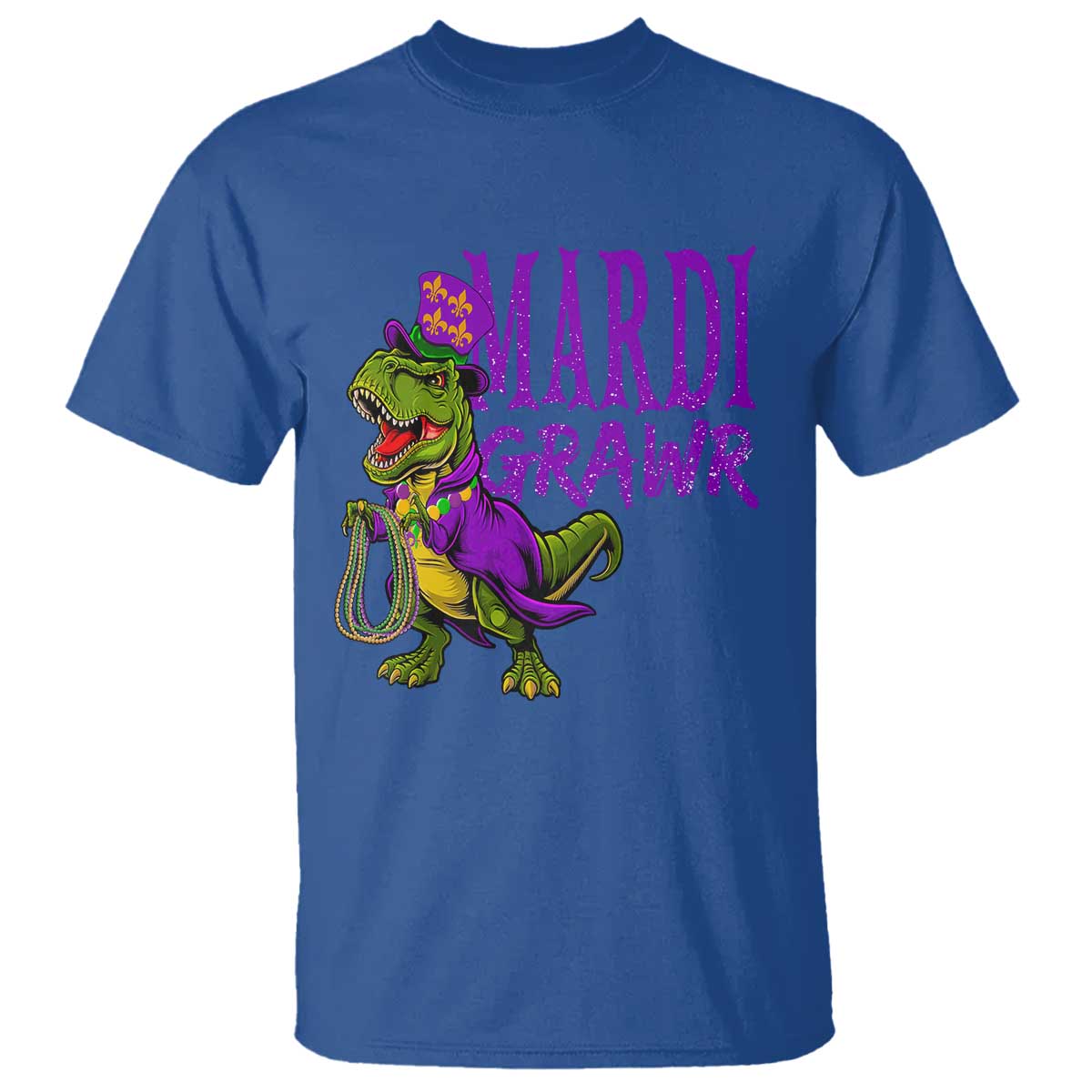 Dinosaur Mardi Gras T Shirt Funny Meme New Orleans Party Custume Beads - Wonder Print Shop