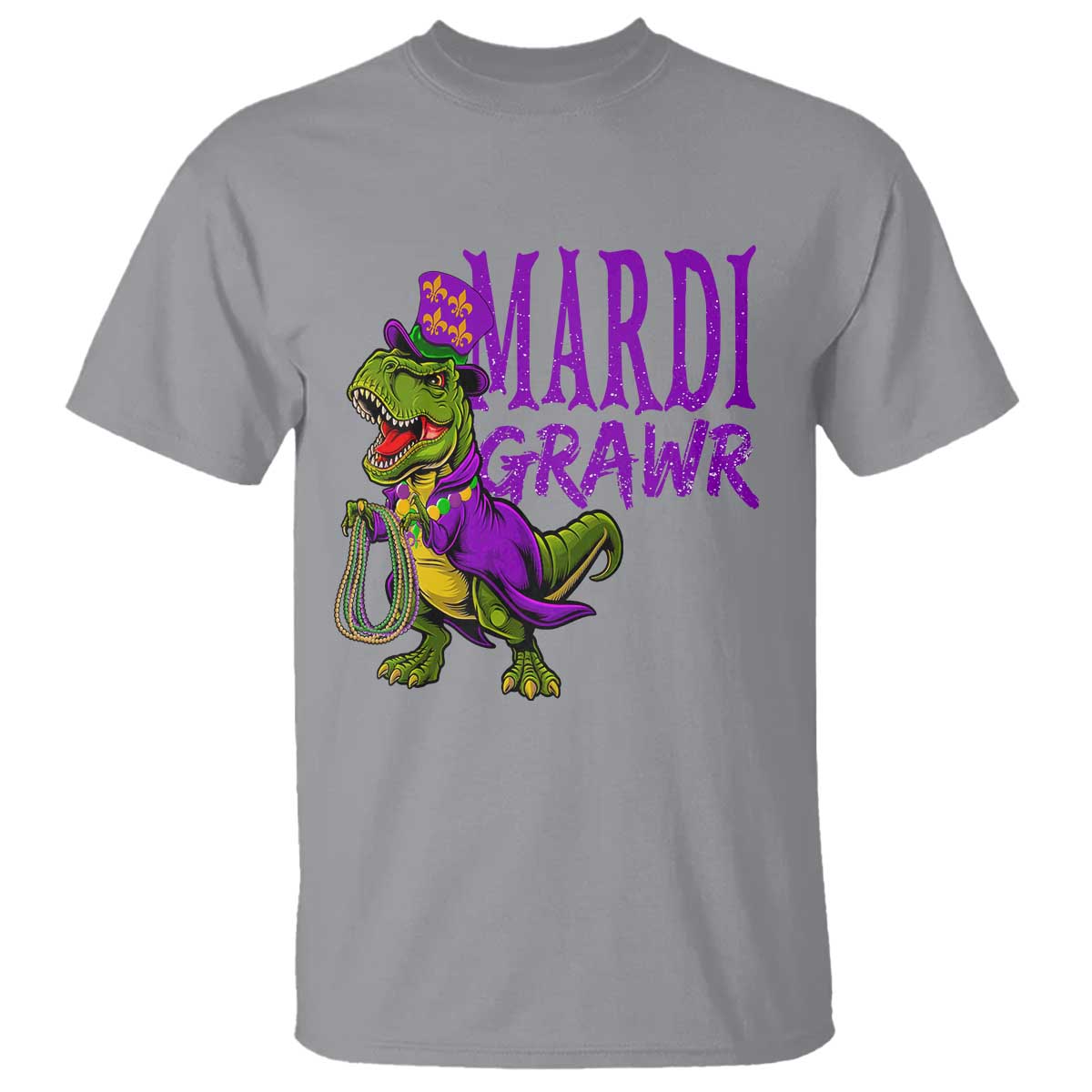 Dinosaur Mardi Gras T Shirt Funny Meme New Orleans Party Custume Beads - Wonder Print Shop