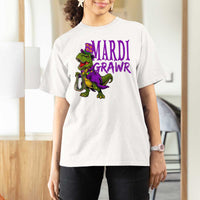 Dinosaur Mardi Gras T Shirt For Women Funny Meme New Orleans Party Custume Beads - Wonder Print Shop