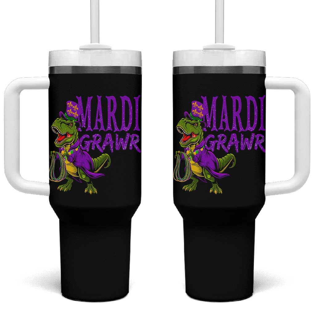 Dinosaur Mardi Gras Tumbler With Handle Funny Meme New Orleans Party Custume Beads - Wonder Print Shop