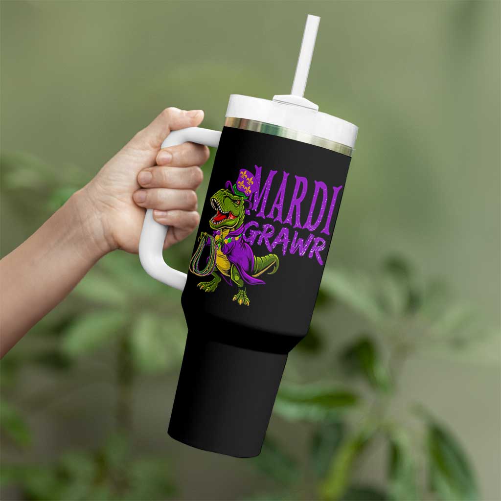 Dinosaur Mardi Gras Tumbler With Handle Funny Meme New Orleans Party Custume Beads - Wonder Print Shop