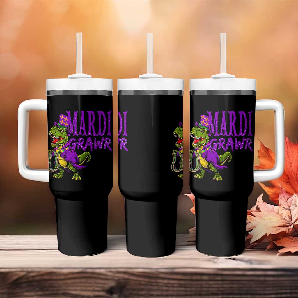 Dinosaur Mardi Gras Tumbler With Handle Funny Meme New Orleans Party Custume Beads - Wonder Print Shop