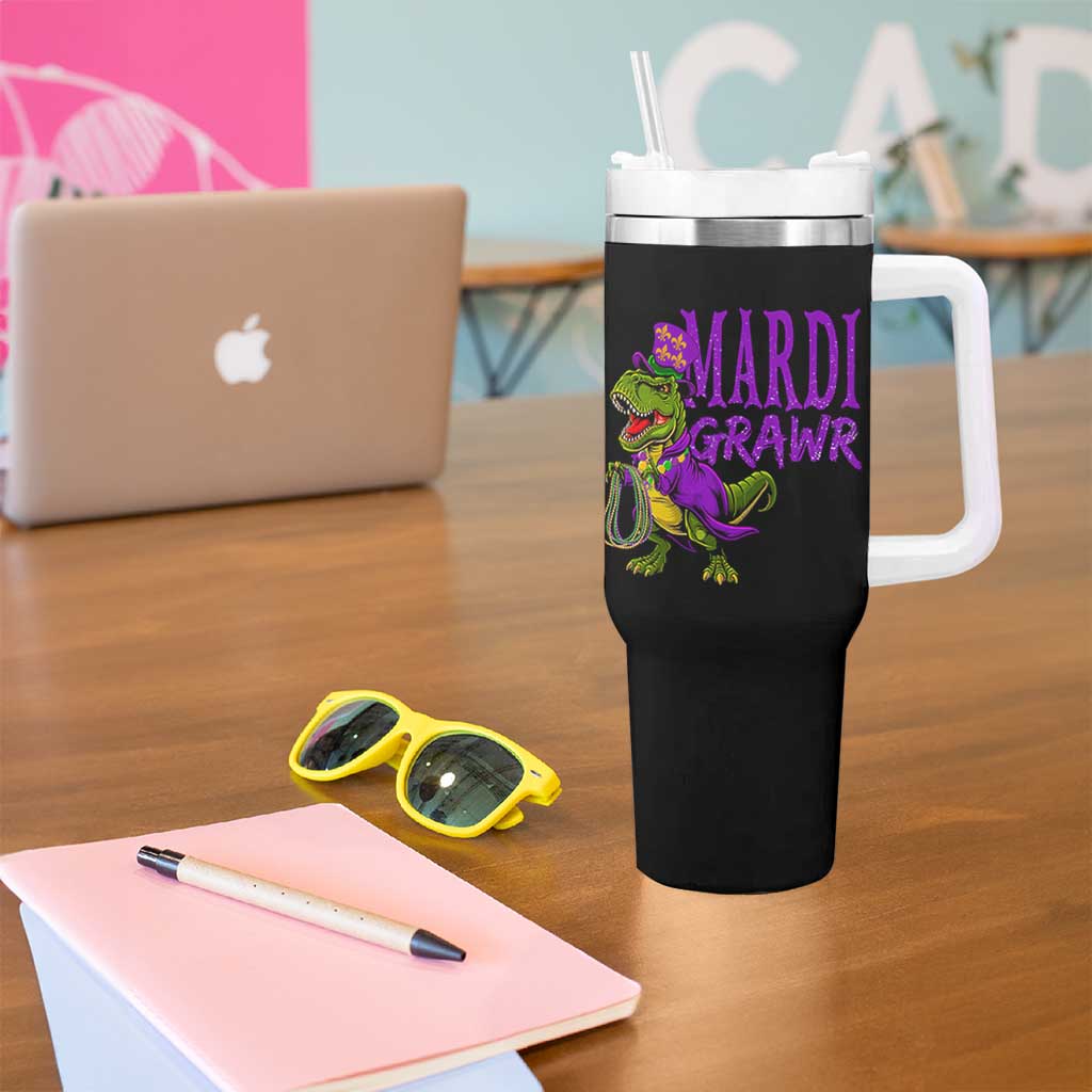 Dinosaur Mardi Gras Tumbler With Handle Funny Meme New Orleans Party Custume Beads - Wonder Print Shop