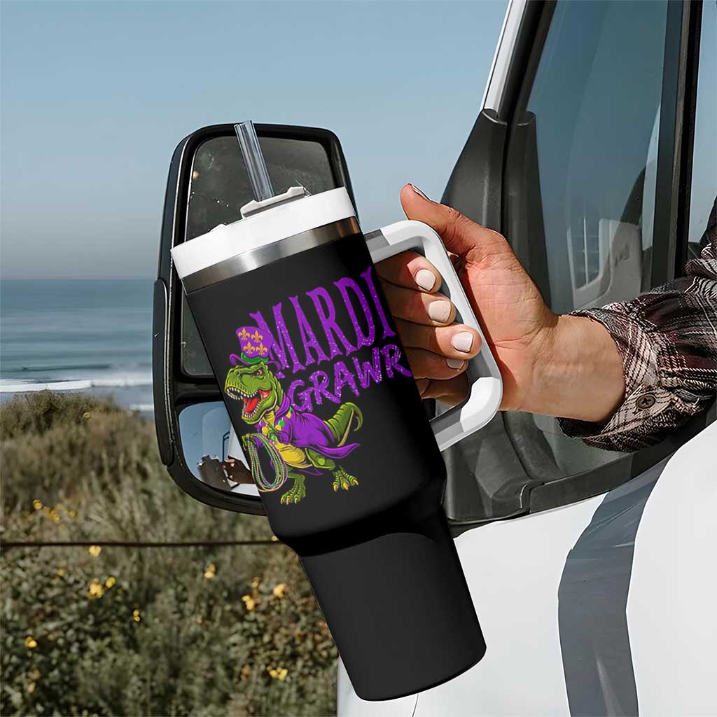 Dinosaur Mardi Gras Tumbler With Handle Funny Meme New Orleans Party Custume Beads - Wonder Print Shop