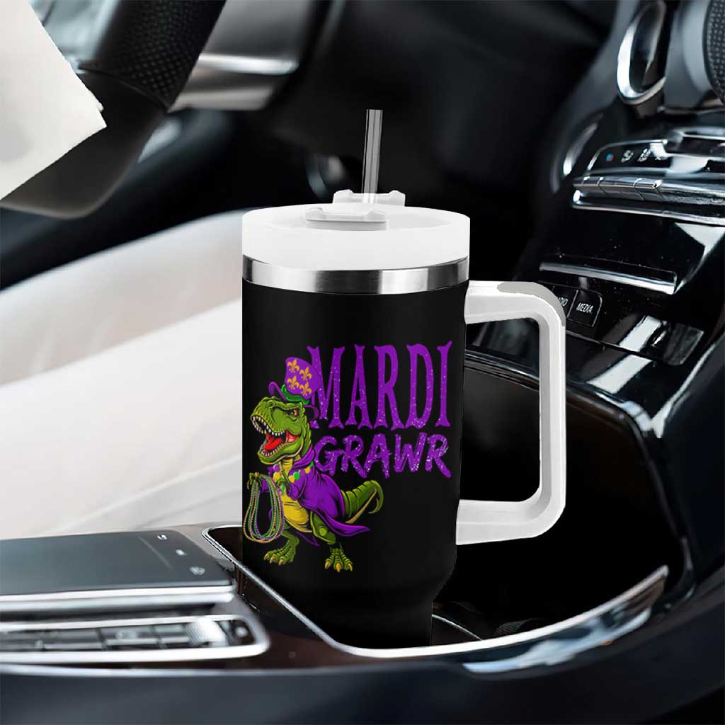 Dinosaur Mardi Gras Tumbler With Handle Funny Meme New Orleans Party Custume Beads - Wonder Print Shop