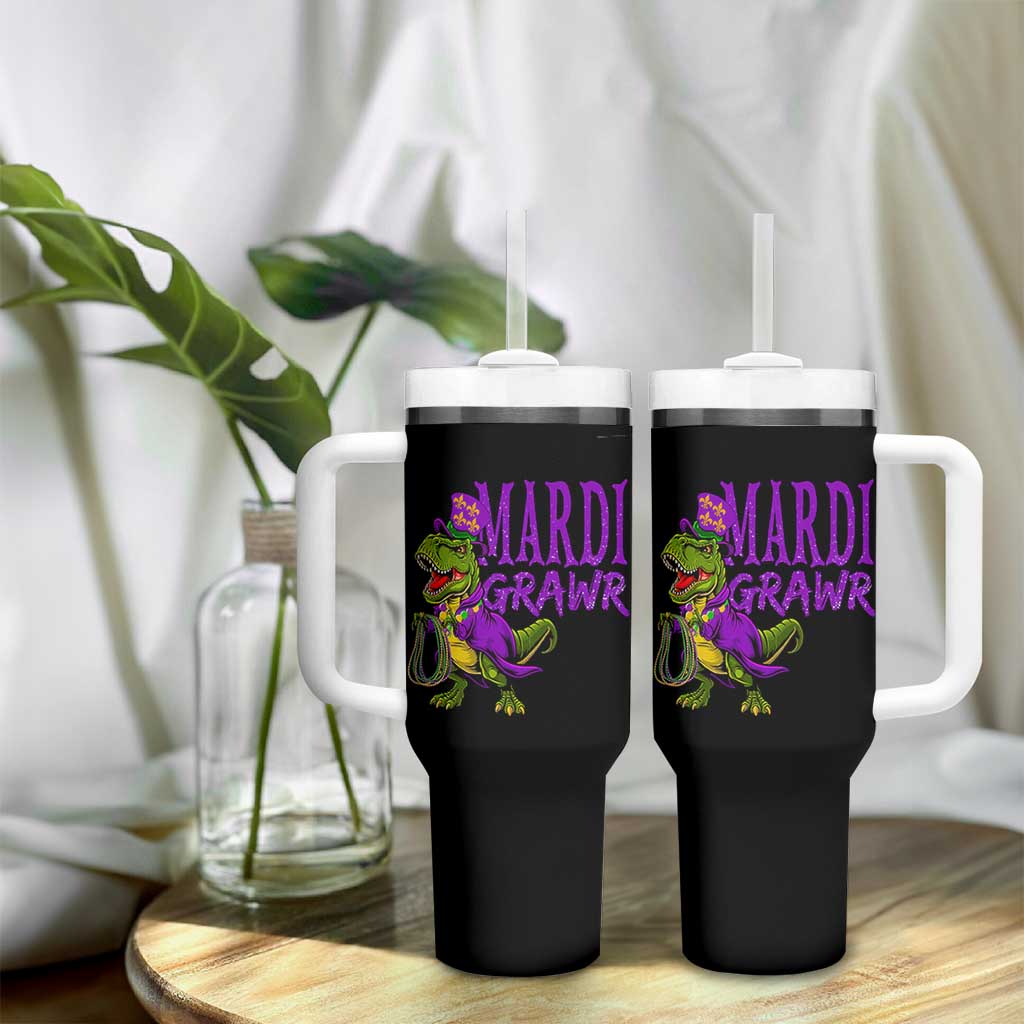 Dinosaur Mardi Gras Tumbler With Handle Funny Meme New Orleans Party Custume Beads - Wonder Print Shop