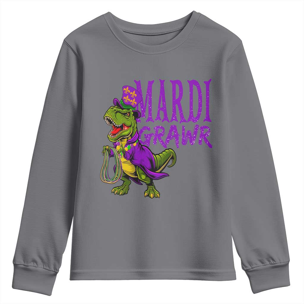 Dinosaur Mardi Gras Youth Sweatshirt Funny Meme New Orleans Party Custume Beads - Wonder Print Shop