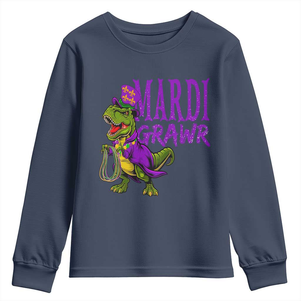 Dinosaur Mardi Gras Youth Sweatshirt Funny Meme New Orleans Party Custume Beads - Wonder Print Shop