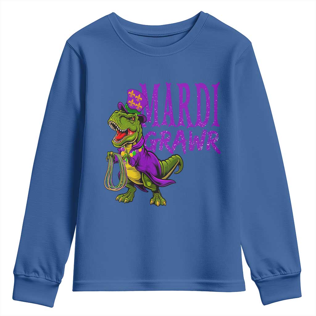 Dinosaur Mardi Gras Youth Sweatshirt Funny Meme New Orleans Party Custume Beads - Wonder Print Shop