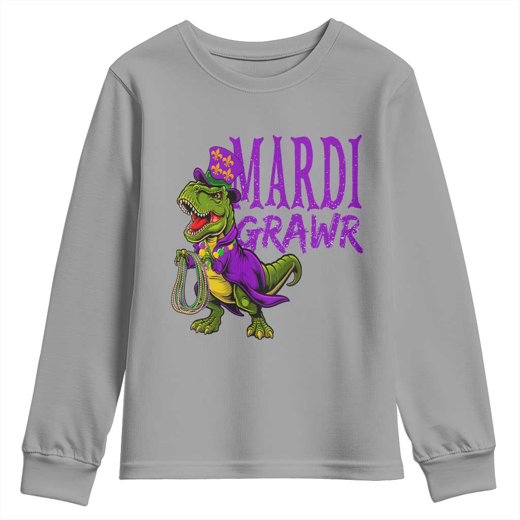 Dinosaur Mardi Gras Youth Sweatshirt Funny Meme New Orleans Party Custume Beads - Wonder Print Shop