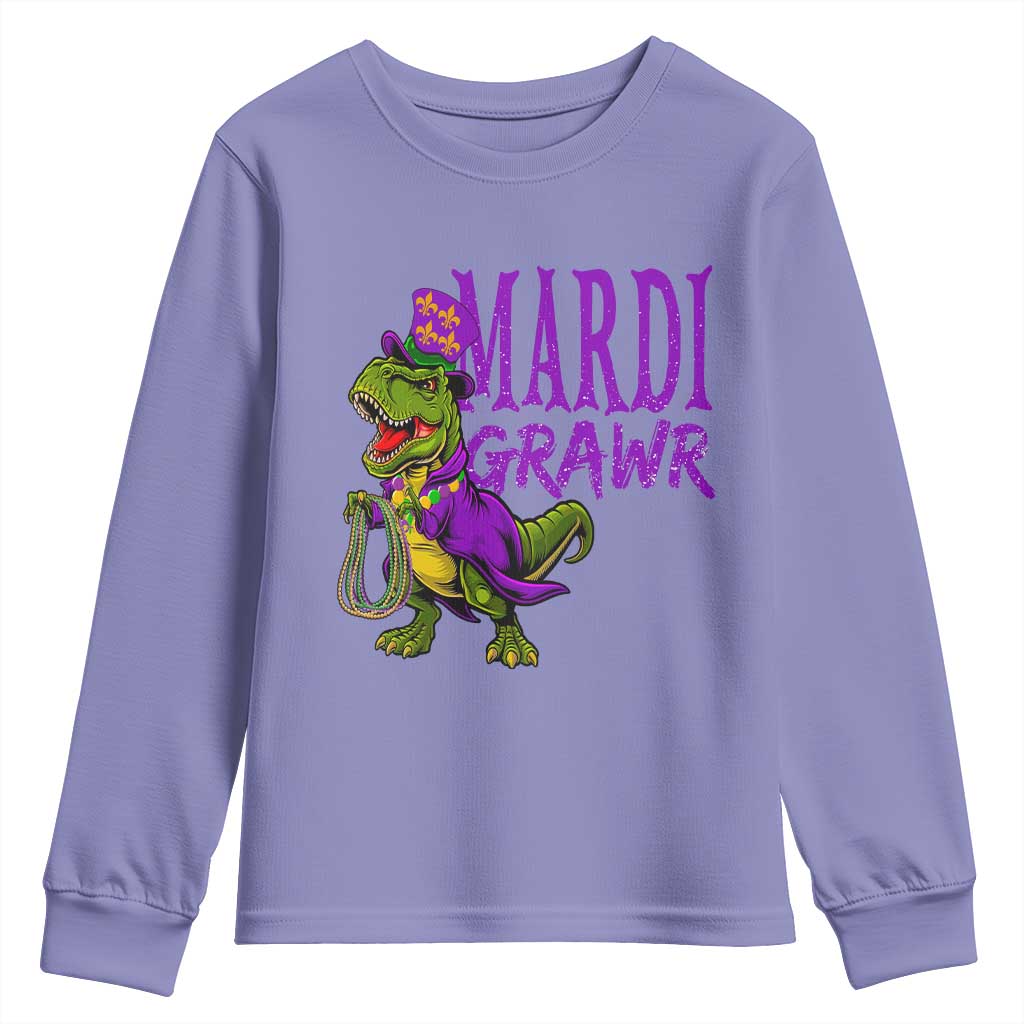 Dinosaur Mardi Gras Youth Sweatshirt Funny Meme New Orleans Party Custume Beads - Wonder Print Shop