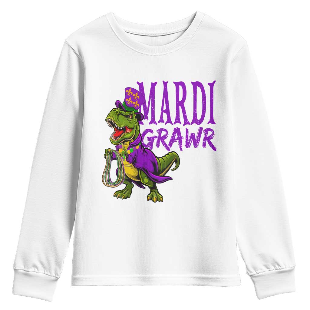 Dinosaur Mardi Gras Youth Sweatshirt Funny Meme New Orleans Party Custume Beads - Wonder Print Shop