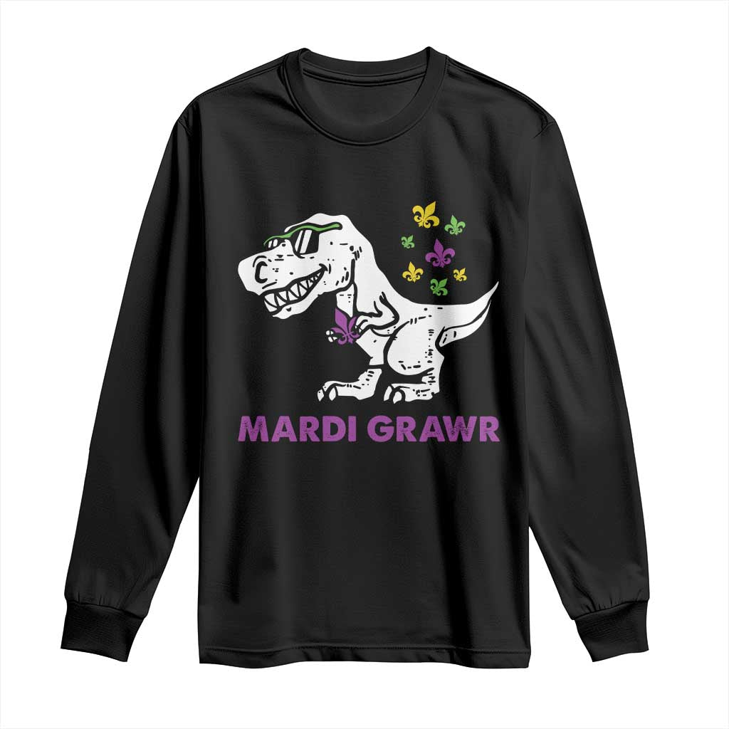 Mardi Gras Grawr Dinosaur Long Sleeve Shirt Fat Tuesday Kids
