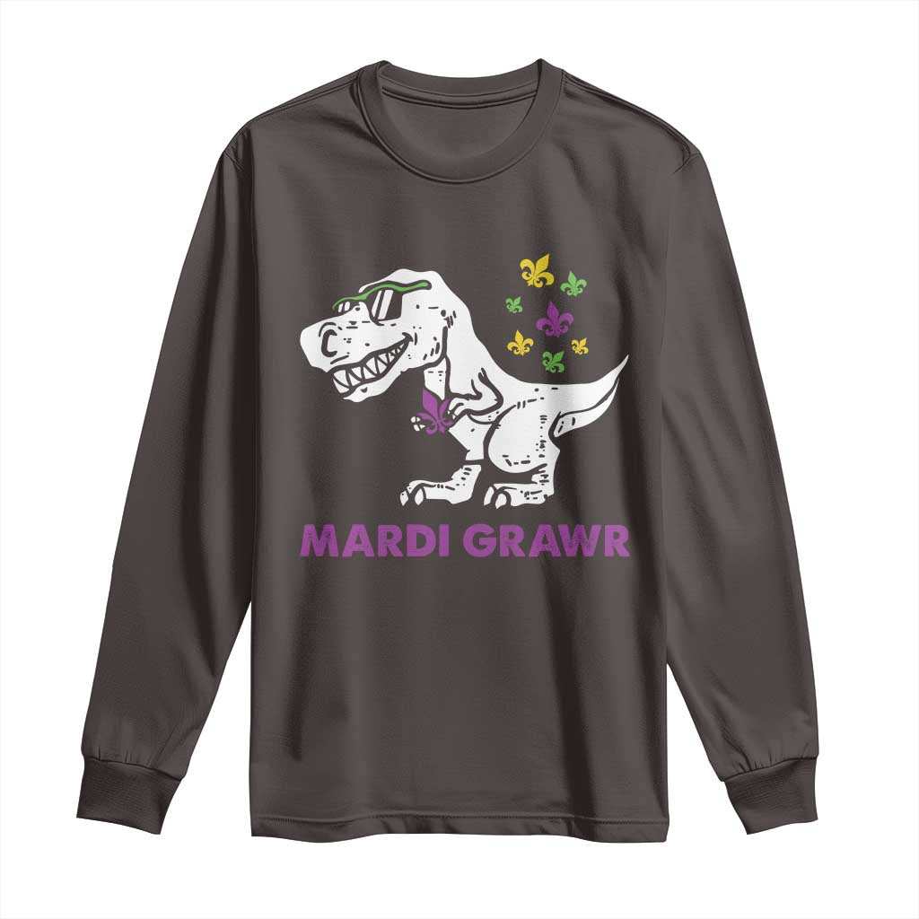 Mardi Gras Grawr Dinosaur Long Sleeve Shirt Fat Tuesday Kids