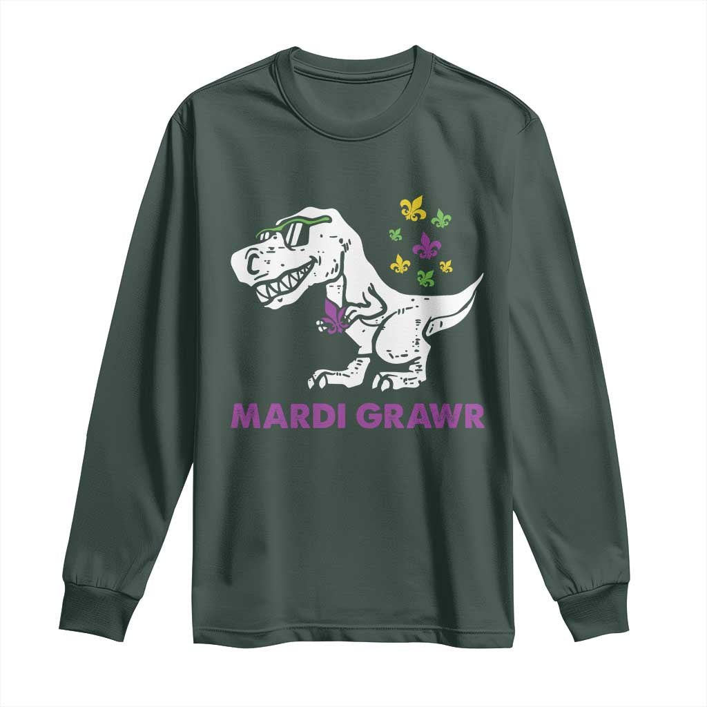 Mardi Gras Grawr Dinosaur Long Sleeve Shirt Fat Tuesday Kids