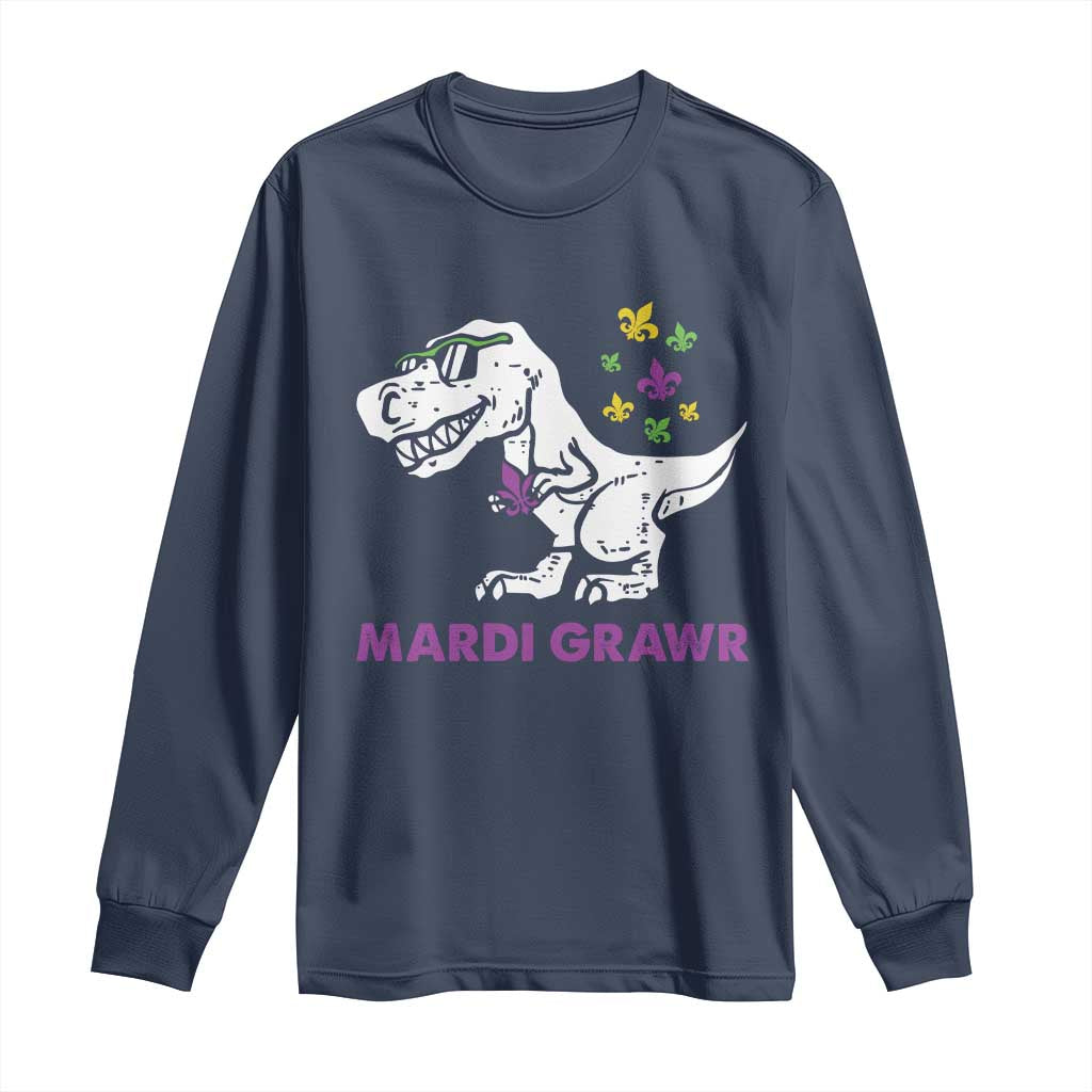 Mardi Gras Grawr Dinosaur Long Sleeve Shirt Fat Tuesday Kids