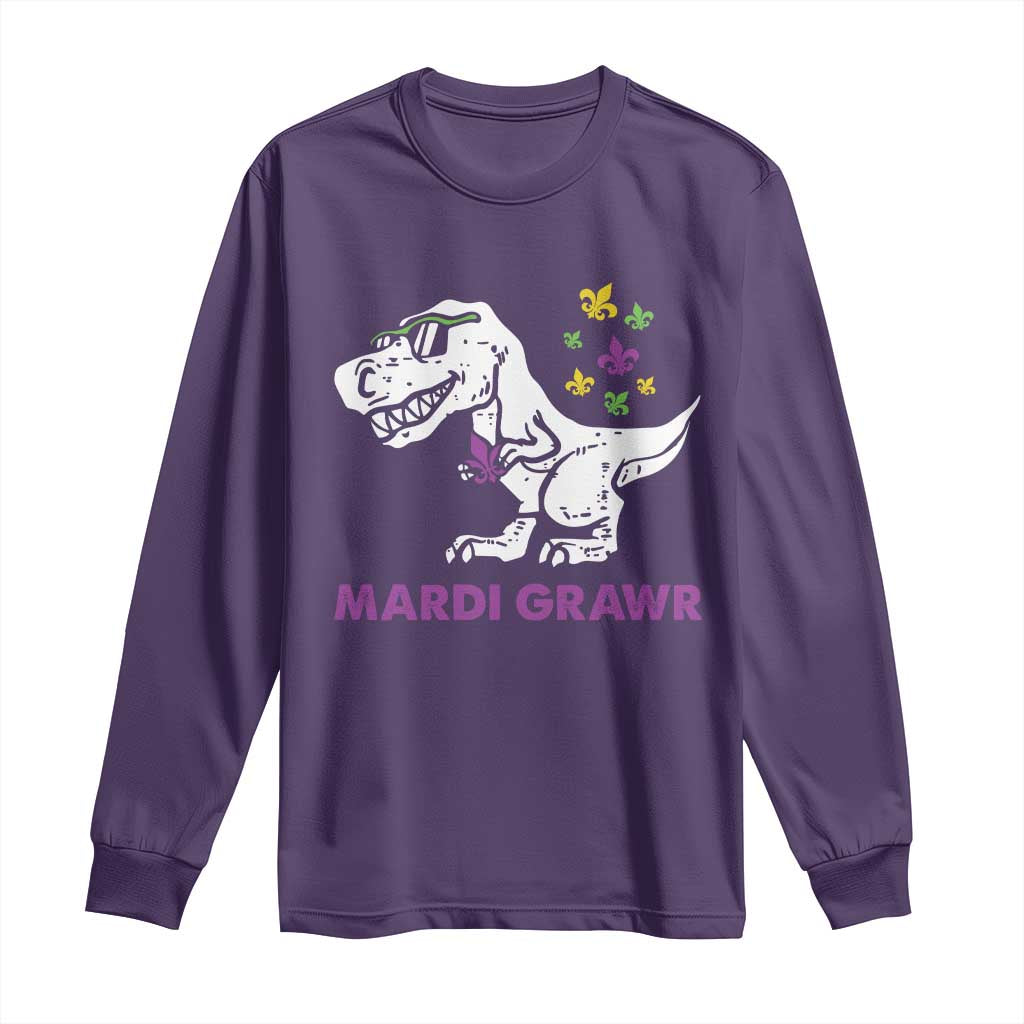 Mardi Gras Grawr Dinosaur Long Sleeve Shirt Fat Tuesday Kids