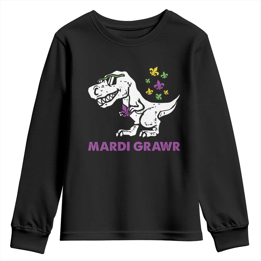 Mardi Gras Grawr Dinosaur Youth Sweatshirt Fat Tuesday Kids