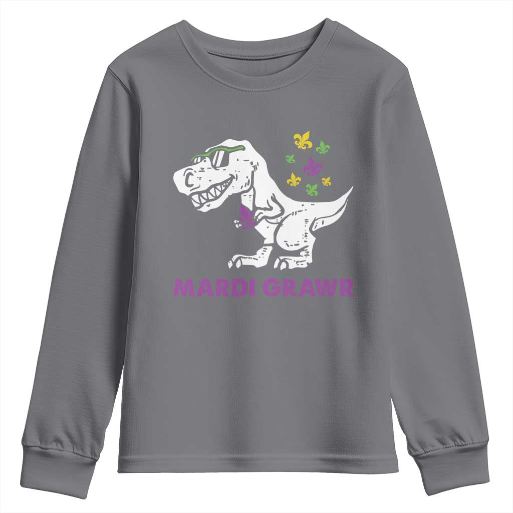Mardi Gras Grawr Dinosaur Youth Sweatshirt Fat Tuesday Kids