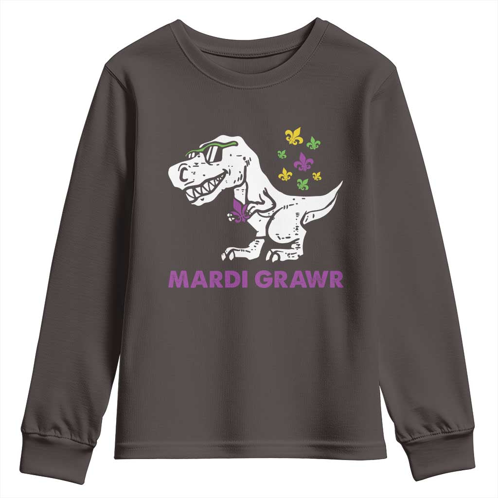 Mardi Gras Grawr Dinosaur Youth Sweatshirt Fat Tuesday Kids